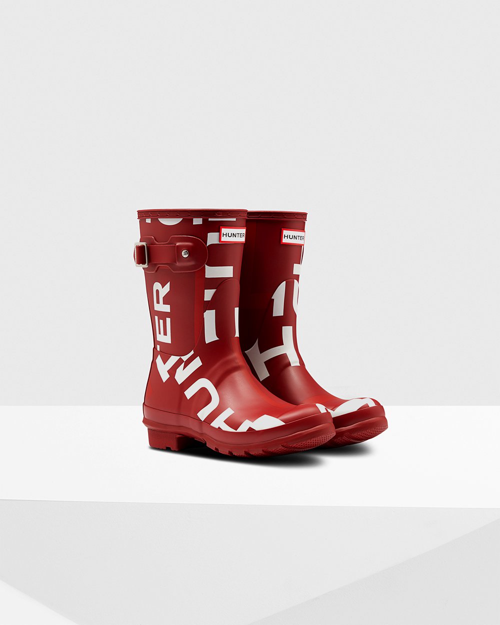 Hunter Mujer Original Exploded Logo - Botas de Lluvia Gris Rojas - 465-HXPBTC